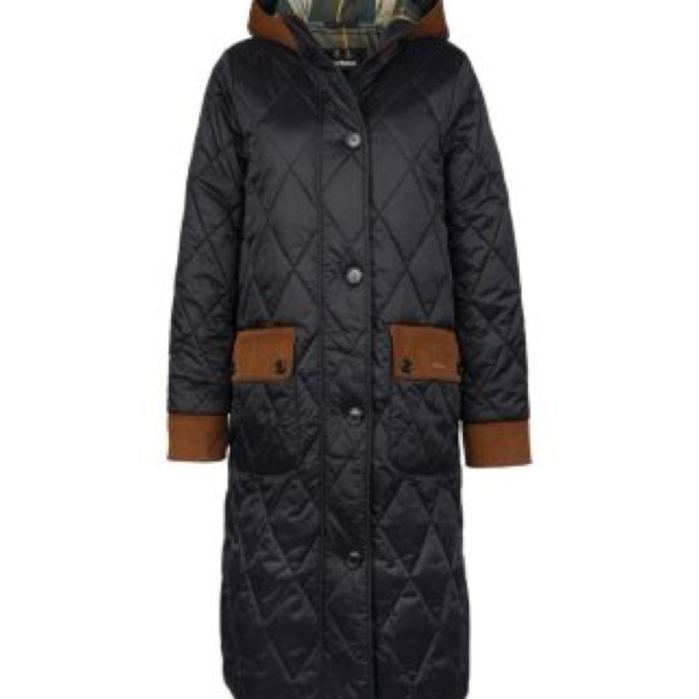 Barbour Black and Brown Quilted  Coat Classic British brand Sz. US 4 NWT!!